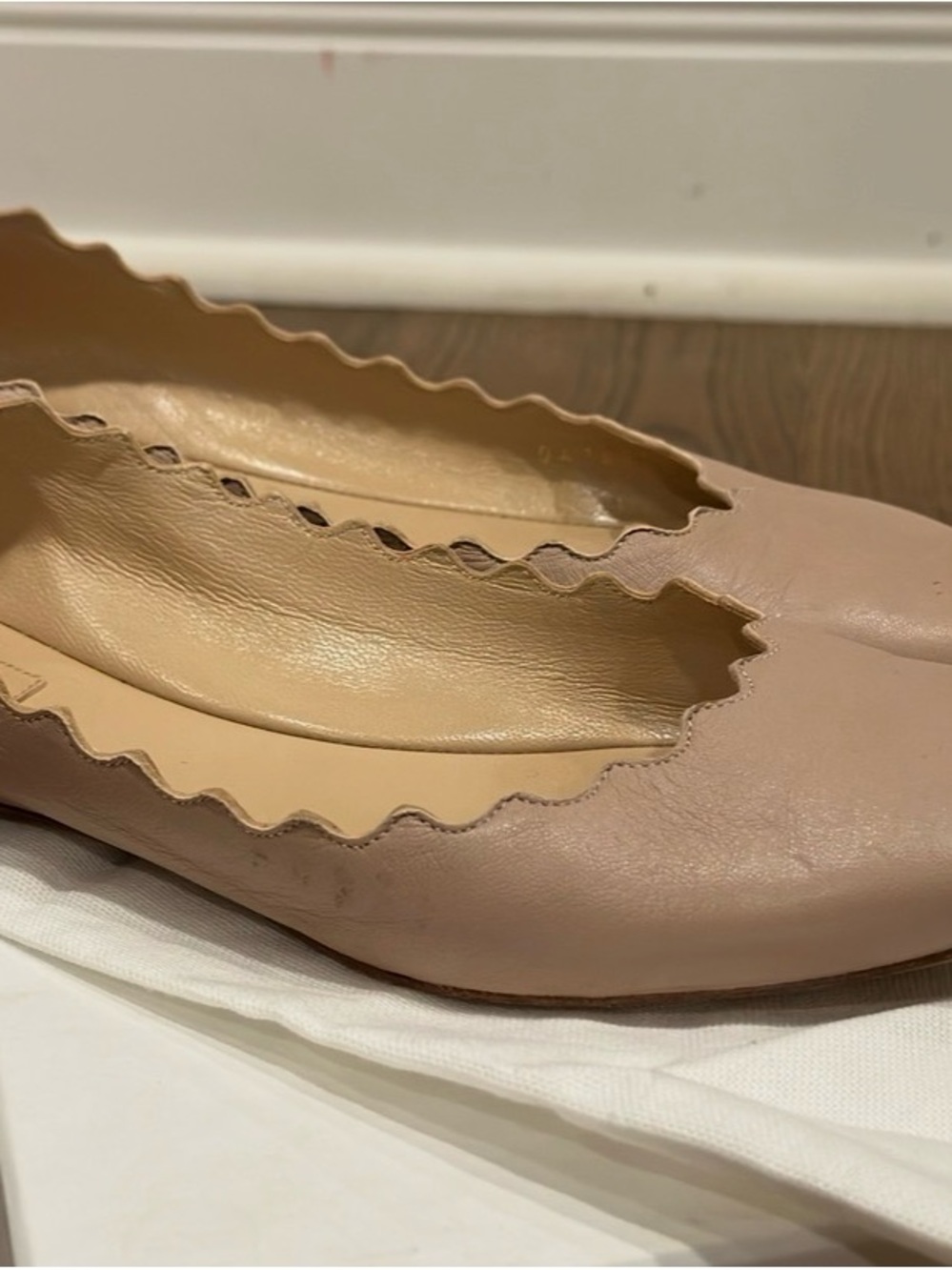 Chloe Scalloped Ballet Flats in Blush Pink
